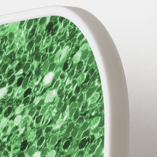 Chic Green Glittery Glitzern Moderne Monogram Pickleball Schläger (Linke Seite)