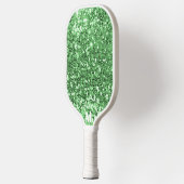 Chic Green Glittery Glitzern Moderne Monogram Pickleball Schläger (Links)