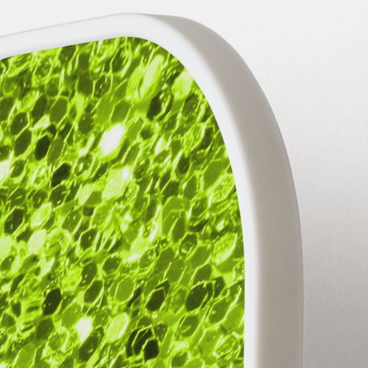 Chic Green Glittery Glitzern Moderne Monogram Pickleball Schläger (Linke Seite)