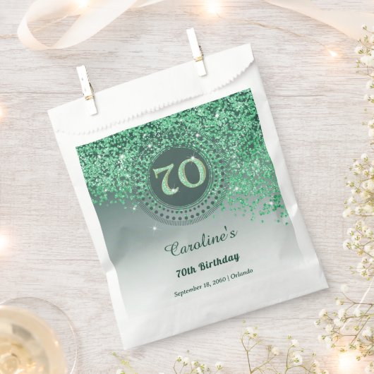 Chic Green Glitzer & Dotted Frame 70. Geburtstag Geschenktütchen (Ausgeschnitten)