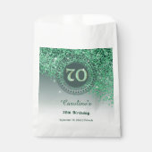 Chic Green Glitzer & Dotted Frame 70. Geburtstag Geschenktütchen (Vorderseite)
