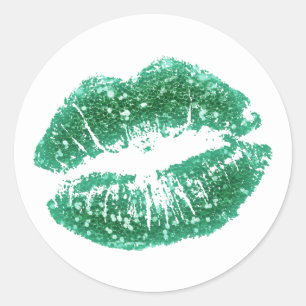 Chic Green Glitzer Lips Klassischer Rundaufkleber Runder Aufkleber