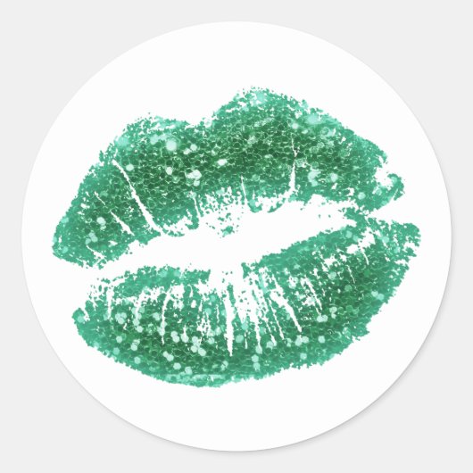 Chic Green Glitzer Lips Klassischer Rundaufkleber Runder Aufkleber (Vorderseite)
