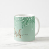 Chic green Glitzer Monogram Kaffeetasse (VorderseiteRechts)