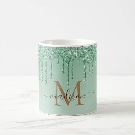Chic green Glitzer Monogram Kaffeetasse (Mittel)