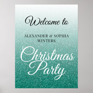 Chic Green Glitzer Ombre Party Willkommen Poster