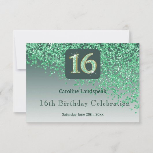 Chic Green Glitzer, sechzehn Geburtstag UAWG RSVP Karte (Vorderseite)