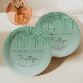 Chic Green Glitzer Tropfen Graduation Party Pappteller