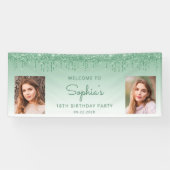Chic Green Glitzer Tropfen Zwei Fotos 18. Geburtst Banner (Horizontal)