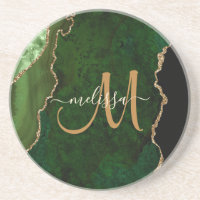 Chic Green Gold Agate Script Custom Monogram