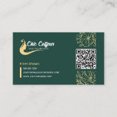 Chic Green Gold Floral Haarstylist Beauty QR Code Visitenkarte (Vorderseite)