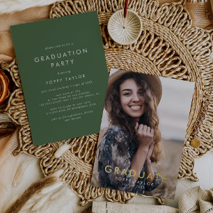 Chic Green Gold Foil Foto Graduation Party Folieneinladung