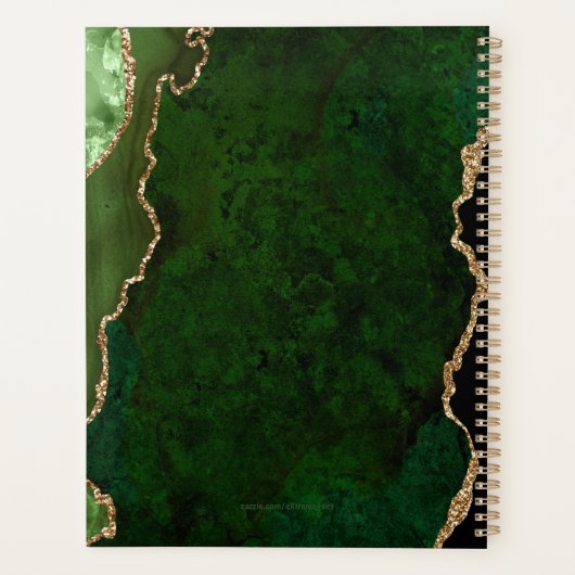 Chic Green Gold Glitzer Agate Custom Monogram 2024 Planer (Rückseite)