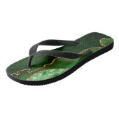 Chic Green Gold Glitzer Agate Custom Monogram Badesandalen (Schrägansicht)