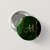 Chic Green Gold Glitzer Agate Custom Monogram Button (Vorne & Hinten)