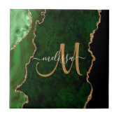 Chic Green Gold Glitzer Agate Custom Monogram Fliese (Vorderseite)