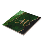 Chic Green Gold Glitzer Agate Custom Monogram Fliese (Seite)
