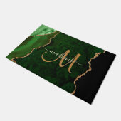 Chic Green Gold Glitzer Agate Custom Monogram Fußmatte (Schrägansicht)