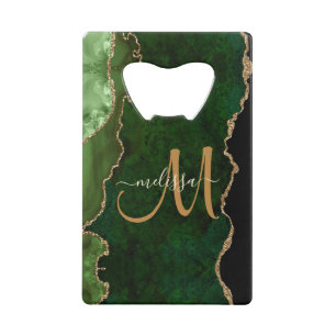 Chic Green Gold Glitzer Agate Custom Monogram Geldbeutel Flaschenöffner