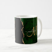 Chic Green Gold Glitzer Agate Custom Monogram Kaffeetasse (VorderseiteRechts)