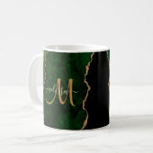 Chic Green Gold Glitzer Agate Custom Monogram Kaffeetasse (Vorderseite Links)