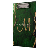 Chic Green Gold Glitzer Agate Custom Monogram Klemmbrett (Links)