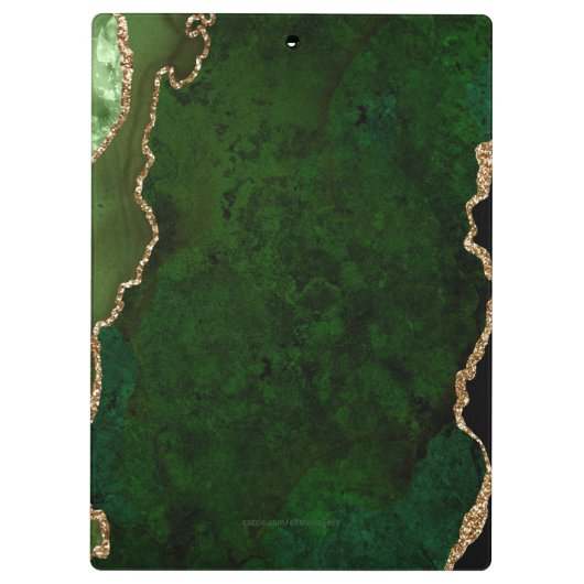 Chic Green Gold Glitzer Agate Custom Monogram Klemmbrett (Rückseite)