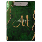 Chic Green Gold Glitzer Agate Custom Monogram Klemmbrett (Vorderseite)