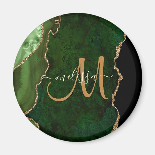 Chic Green Gold Glitzer Agate Custom Monogram Magnet (Vorne)