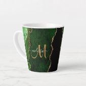 Chic Green Gold Glitzer Agate Custom Monogram Milchtasse (Linke Ecke)