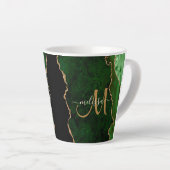 Chic Green Gold Glitzer Agate Custom Monogram Milchtasse (Rechte Ecke)