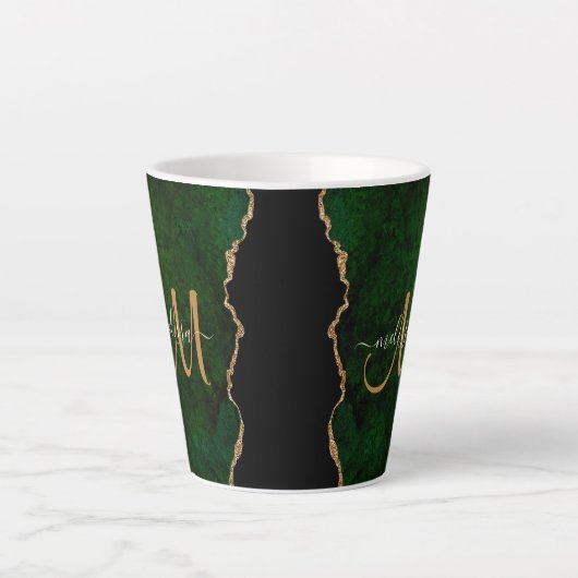 Chic Green Gold Glitzer Agate Custom Monogram Milchtasse (Vorderseite)