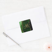 Chic Green Gold Glitzer Agate Custom Monogram Quadratischer Aufkleber (Umschlag)