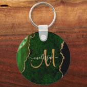 Chic Green Gold Glitzer Agate Custom Monogram Schlüsselanhänger (Vorderseite)