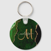 Chic Green Gold Glitzer Agate Custom Monogram Schlüsselanhänger (Rückseite)