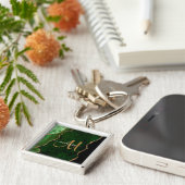 Chic Green Gold Glitzer Agate Custom Monogram Schlüsselanhänger (Seite)