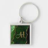 Chic Green Gold Glitzer Agate Custom Monogram Schlüsselanhänger (Vorne)