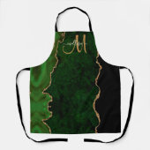 Chic Green Gold Glitzer Agate Custom Monogram Schürze (Vorderseite)