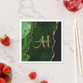 Chic Green Gold Glitzer Agate Custom Monogram Serviette (Beispiel)