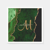 Chic Green Gold Glitzer Agate Custom Monogram Serviette (Vorderseite)