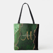 Chic Green Gold Glitzer Agate Custom Monogram Tasche (Rückseite)