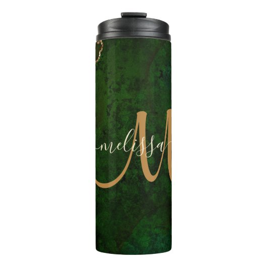Chic Green Gold Glitzer Agate Custom Monogram Thermosbecher (Vorderseite)