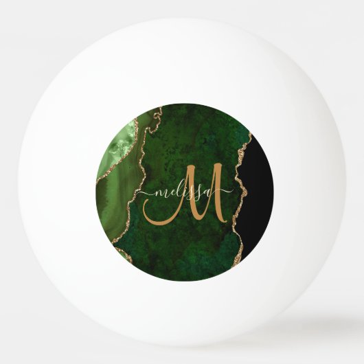 Chic Green Gold Glitzer Agate Custom Monogram Tischtennisball (Vorderseite)