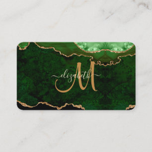 Chic Green Gold Glitzer Agate Custom Monogram Visitenkarte