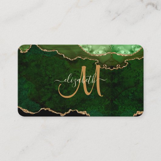 Chic Green Gold Glitzer Agate Custom Monogram Visitenkarte (Vorderseite)