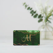 Chic Green Gold Glitzer Agate Custom Monogram Visitenkarte (Stehend Vorderseite)