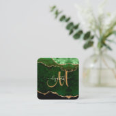 Chic Green Gold Glitzer Agate Script Monogram Quadratische Visitenkarte (Stehend Vorderseite)
