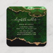 Chic Green Gold Glitzer Agate Script Monogram Quadratische Visitenkarte (Rückseite)
