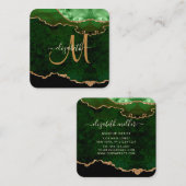 Chic Green Gold Glitzer Agate Script Monogram Quadratische Visitenkarte (Vorne/Hinten)
