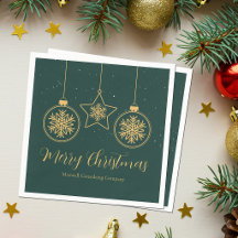 Chic Green Gold Ornaments Company Weihnachtsfeier